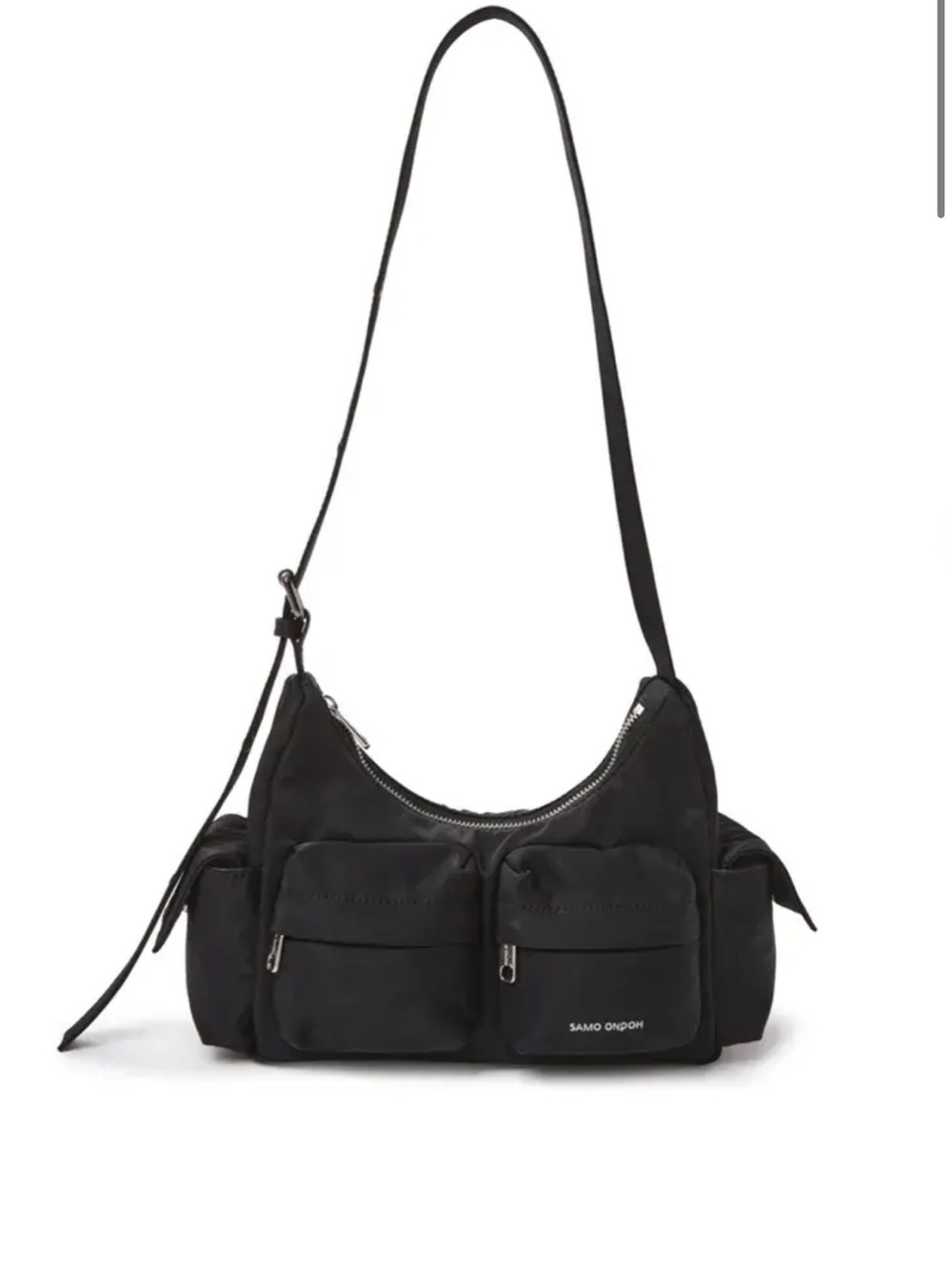 Black Nylon Shoulder Bag with Front Pockets